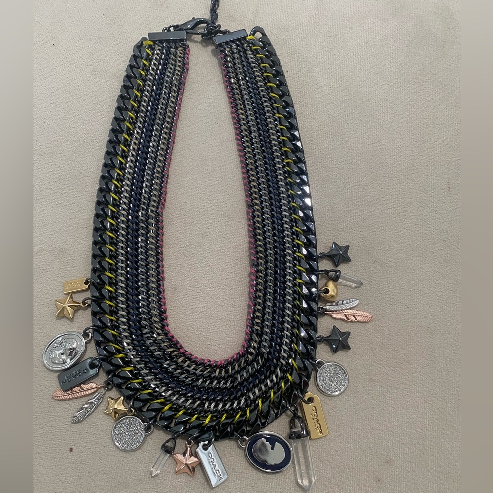 Coach Gunmetal multi Charm Necklace